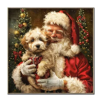 Streamline Art Santaâs Best Friend Embellished Canvas Art In Red