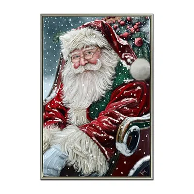 Streamline Art Santaâs Sleigh Embellished Canvas Art In Red