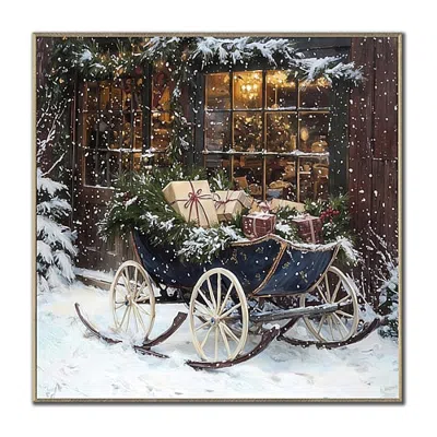Streamline Art Sleigh Bells And Storefronts Embellished Canvas Art In Blue