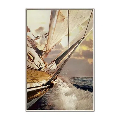 Streamline Art Sunset Sailing Framed Canvas Art In Yellow