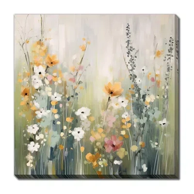 Streamline Art Tranquil Meadow Tones I Hand Embellished Canvas Art In Green