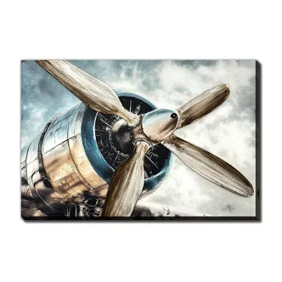Streamline Art Vintage Propeller Canvas Art In Gray