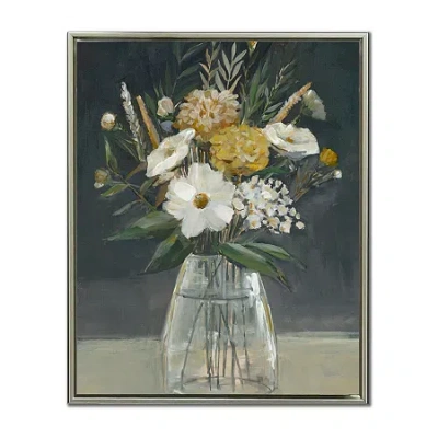 Streamline Art Vintage Yellow Bouquet I Framed Canvas Art In Green