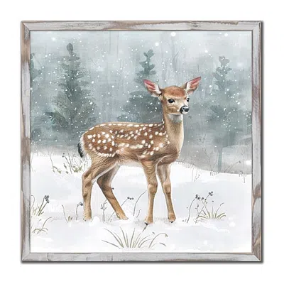 Streamline Art Winter Fawn Embellished Canvas Art In Brown