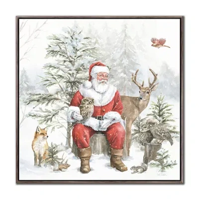 Streamline Art Woodland Santa I Hand Embellished Canvas Art In Red