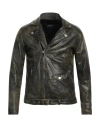Street Leathers Man Jacket Military Green Size L Polyurethane, Viscose In Green