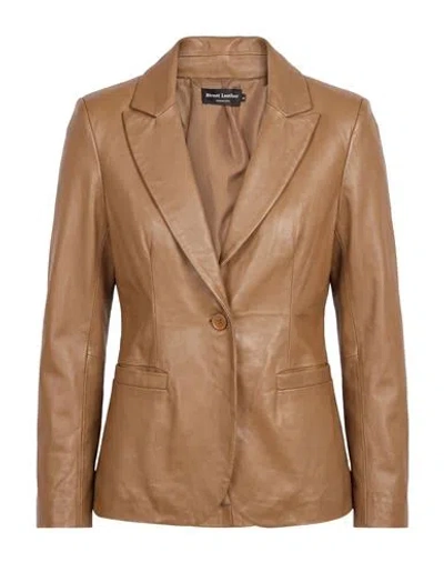 Street Leathers Woman Blazer Camel Size Xs Leather In Beige