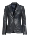 Street Leathers Woman Blazer Midnight Blue Size L Leather In Black