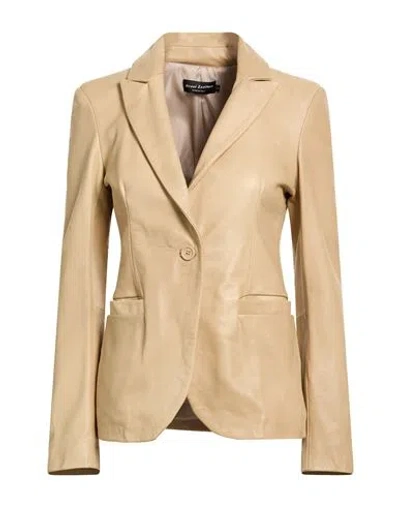Street Leathers Woman Blazer Sand Size Xl Leather In Brown