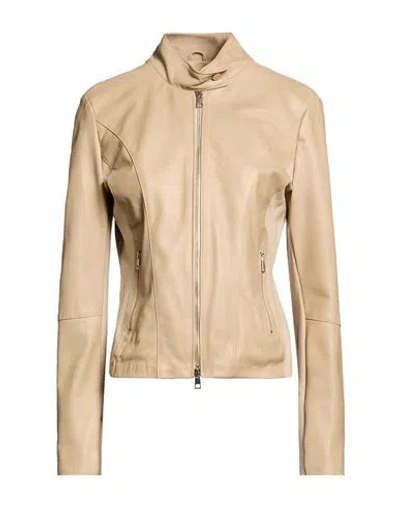 Street Leathers Woman Jacket Beige Size M Leather, Viscose, Elastane, Nylon In Brown