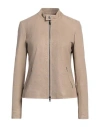 Street Leathers Woman Jacket Beige Size M Leather, Viscose, Nylon, Elastane