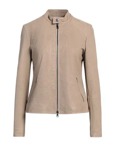 Street Leathers Woman Jacket Beige Size M Leather, Viscose, Nylon, Elastane