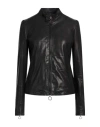 Street Leathers Woman Jacket Black Size L Leather, Viscose, Nylon, Elastane In Black