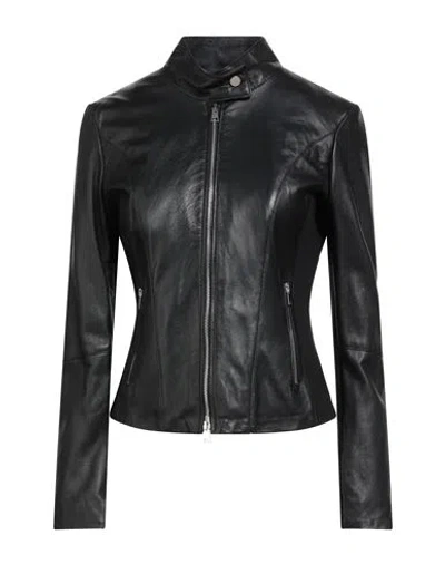 Street Leathers Woman Jacket Black Size L Leather, Viscose, Nylon, Elastane