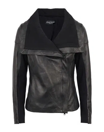 Street Leathers Woman Jacket Black Size Xs Leather, Viscose, Nylon, Elastane