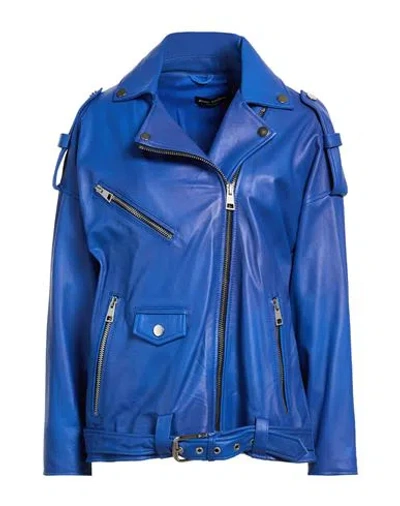 Street Leathers Woman Jacket Bright Blue Size M Leather