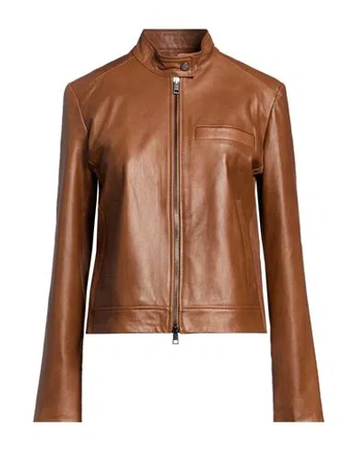 Street Leathers Woman Jacket Brown Size L Leather, Viscose, Elastane, Nylon
