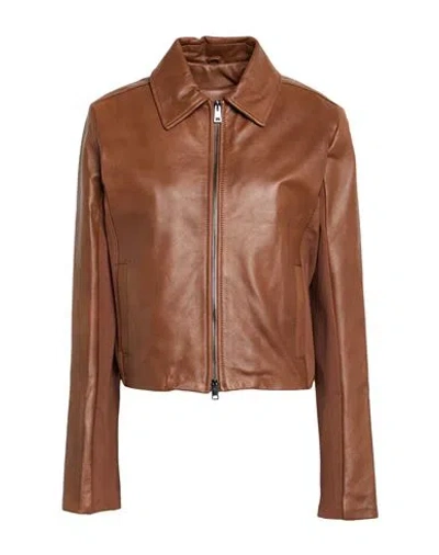 Street Leathers Woman Jacket Brown Size M Leather, Viscose, Nylon, Elastane