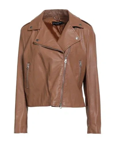 Street Leathers Woman Jacket Camel Size L Polyurethane, Viscose In Brown