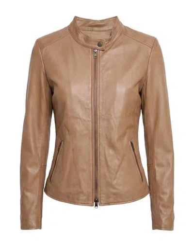 Street Leathers Woman Jacket Camel Size Xs Leather In Beige