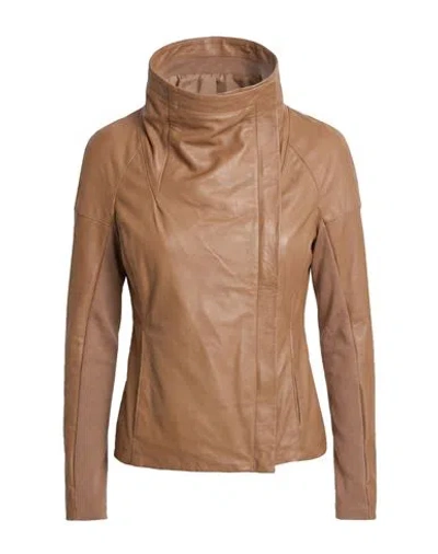 Street Leathers Woman Jacket Camel Size Xs Leather, Viscose, Nylon, Elastane In Beige