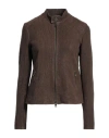 Street Leathers Woman Jacket Chocolate Brown Size L Leather, Viscose, Nylon, Elastane