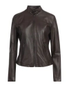 Street Leathers Woman Jacket Dark Brown Size S Leather, Viscose, Nylon In Brown