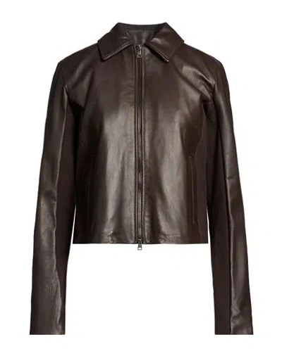Street Leathers Woman Jacket Dark Brown Size L Leather, Viscose, Nylon, Elastane