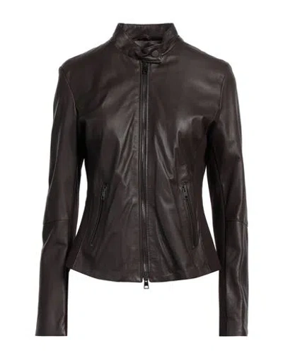 Street Leathers Woman Jacket Dark Brown Size M Leather, Viscose, Nylon