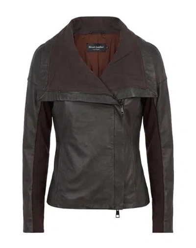 Street Leathers Woman Jacket Dark Brown Size Xs Leather, Viscose, Nylon, Elastane
