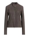 Street Leathers Woman Jacket Khaki Size L Leather, Viscose, Nylon, Elastane In Beige