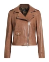Street Leathers Woman Jacket Khaki Size Xl Leather In Brown