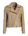 Street Leathers Woman Jacket Khaki Size Xs Polyurethane, Viscose In Beige