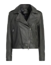 Street Leathers Woman Jacket Lead Size M Polyurethane, Viscose In Grey