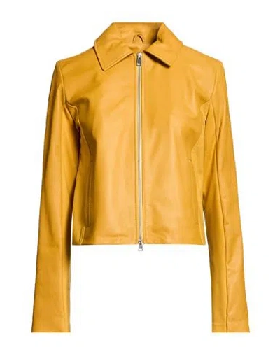 Street Leathers Woman Jacket Marigold Size L Leather, Viscose, Nylon, Elastane In Yellow