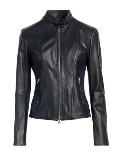 Street Leathers Woman Jacket Midnight Blue Size Xs Leather, Viscose, Nylon