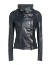 Street Leathers Woman Jacket Midnight Blue Size Xl Leather, Viscose, Nylon, Elastane In Black