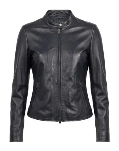 Street Leathers Woman Jacket Midnight Blue Size Xs Leather In Black
