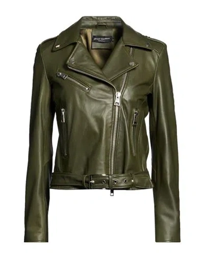Street Leathers Woman Jacket Military Green Size Xl Leather