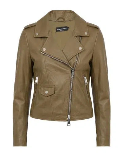 Street Leathers Woman Jacket Military Green Size Xs Leather In Brown