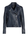 Street Leathers Woman Jacket Navy Size M Polyurethane, Viscose In Navy