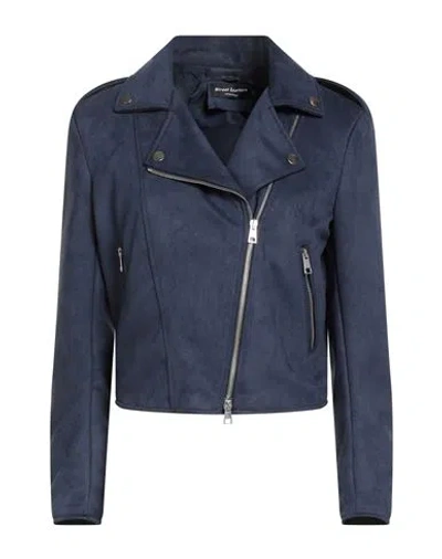 Street Leathers Woman Jacket Navy Size Xs Polyurethane, Viscose In Blue