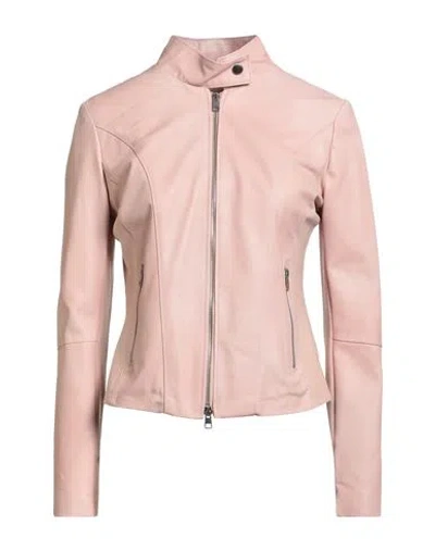 Street Leathers Woman Jacket Pink Size L Leather, Viscose, Nylon, Elastane