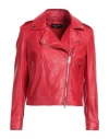 Street Leathers Woman Jacket Red Size Xl Polyurethane, Viscose