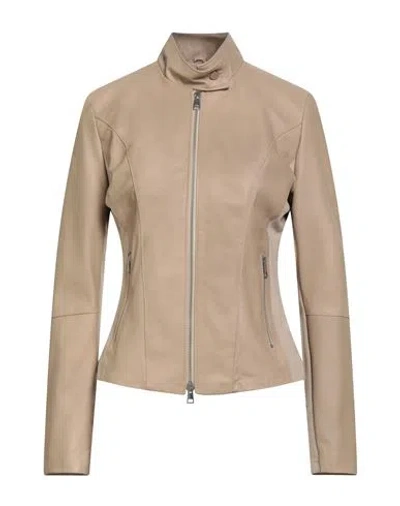 Street Leathers Woman Jacket Sand Size Xl Leather, Viscose, Nylon, Elastane In Neutral