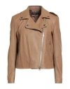 Street Leathers Woman Jacket Sand Size Xl Polyurethane, Viscose In Brown