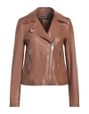 Street Leathers Woman Jacket Tan Size Xl Polyurethane, Viscose In Brown