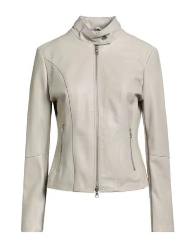 Street Leathers Woman Jacket Taupe Size Xl Leather, Viscose, Nylon, Elastane In Gray