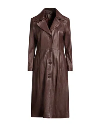 Street Leathers Woman Overcoat & Trench Coat Chocolate Brown Size Xl Leather