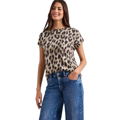 Street One Beige Cotton Blouse In Animal Print
